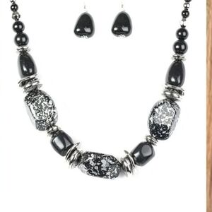 Paparazzi Black and Silver Statement Necklace Set In Good Glazes Chucky Fashion